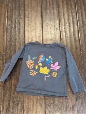 Unisex Long Sleeve Navy Top with Colorful Autumn Embroidery